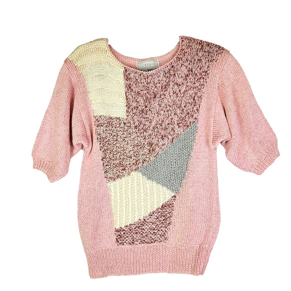 Nannel Tops - Nannel Womens Metallic Knit Colorblock Top Size Small Pink Shoulder Pad Vintage